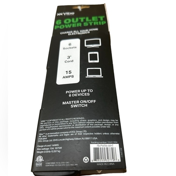 NEW Black 6-Outlet Power Strip / 3 Feet / On-Off Switch - Picture 5 of 5